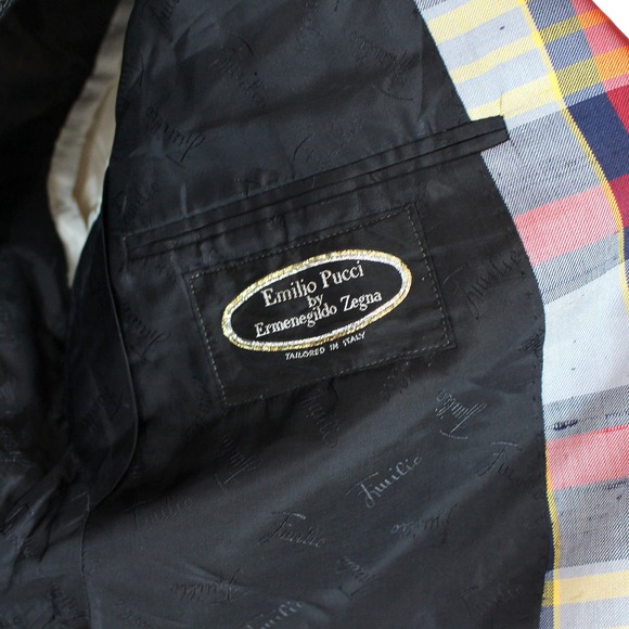Emilio Pucci Ermenegildo Zegna Red Blue Plaid Blazer 39 Single Breasted Jacket - Picture 7 of 8